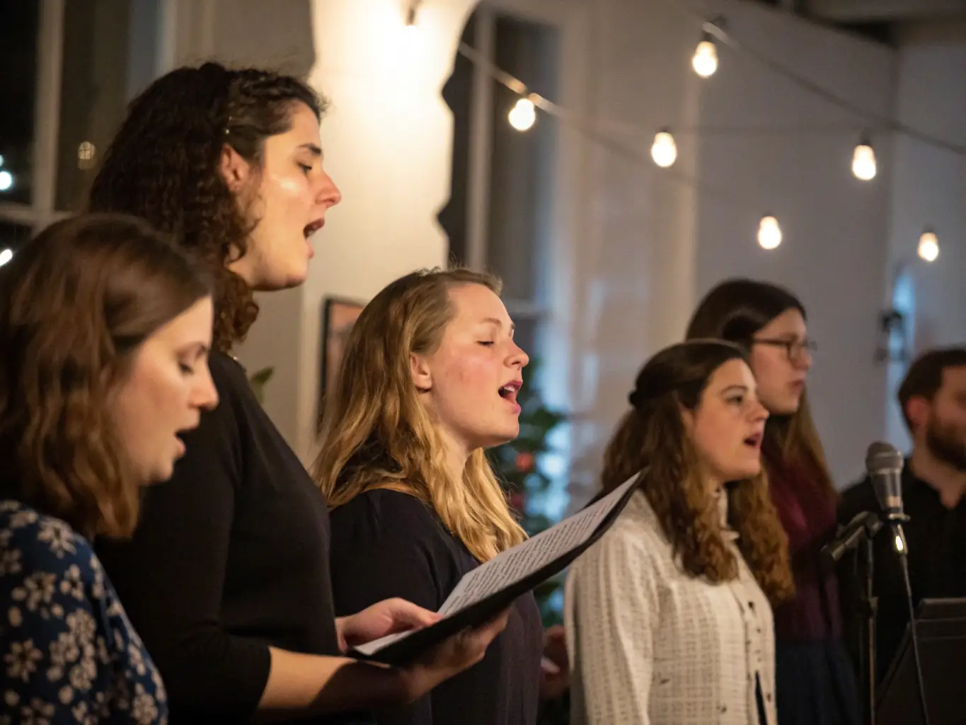 A vibrant image capturing the Ensemble Vocal de Valence during a choral performance, showcasing the passion and dedication of its members.
