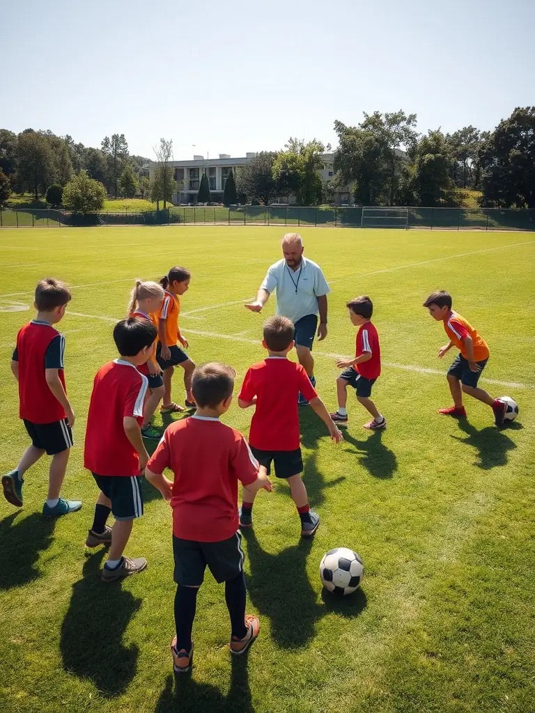 A vibrant image of young children participating in a football training session at FCBO FCB Les Olives, showcasing their enthusiasm and teamwork.